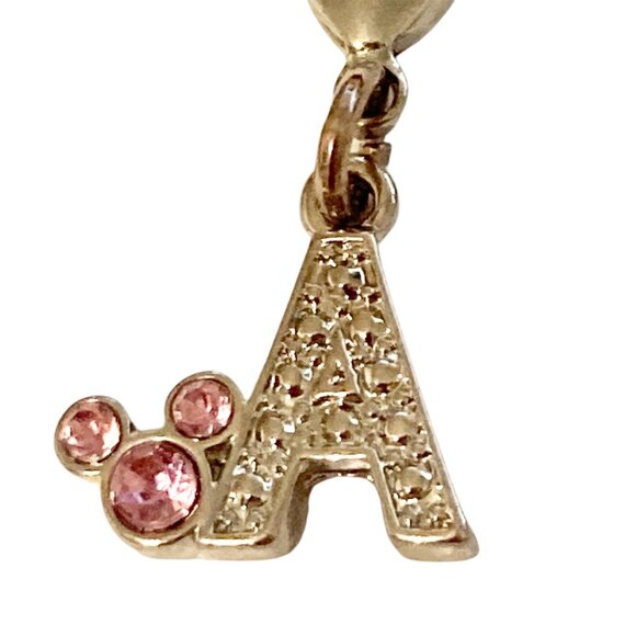 Vintage Disney Pink Crystal Mickey Mouse Ears Charm Clip On Initial Letter A - Picture 4 of 10